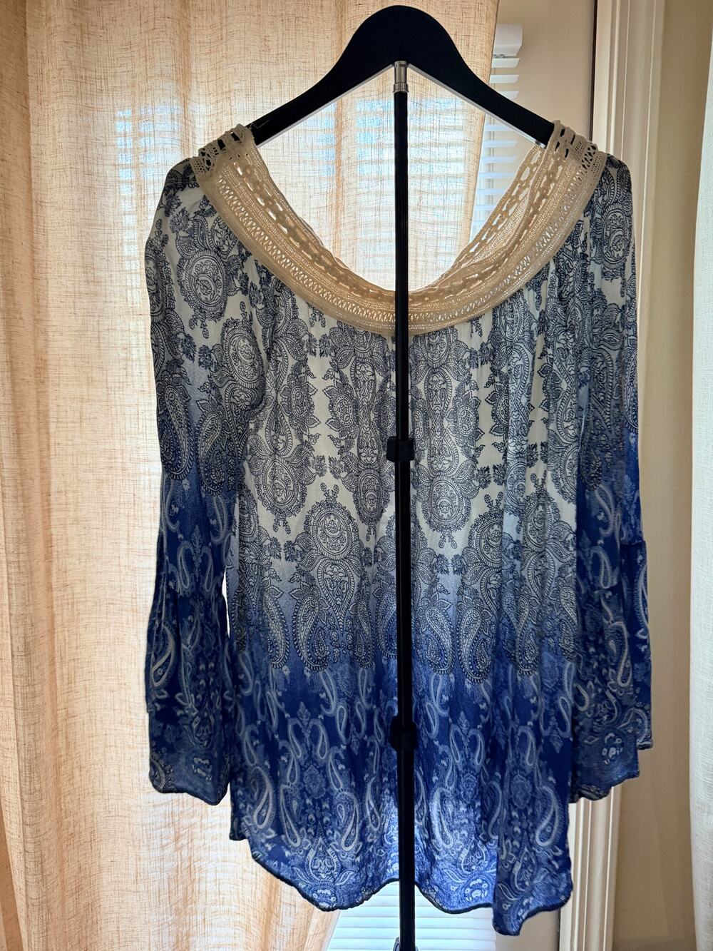 Blue crochet tunic off shoulder Blu Pepper L